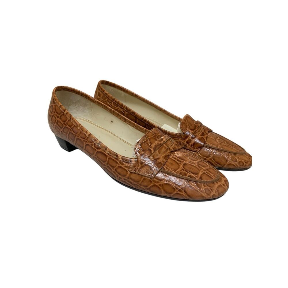 Talbots Loafers Croc Embrossed Brown Leather Shoes Size 6 M